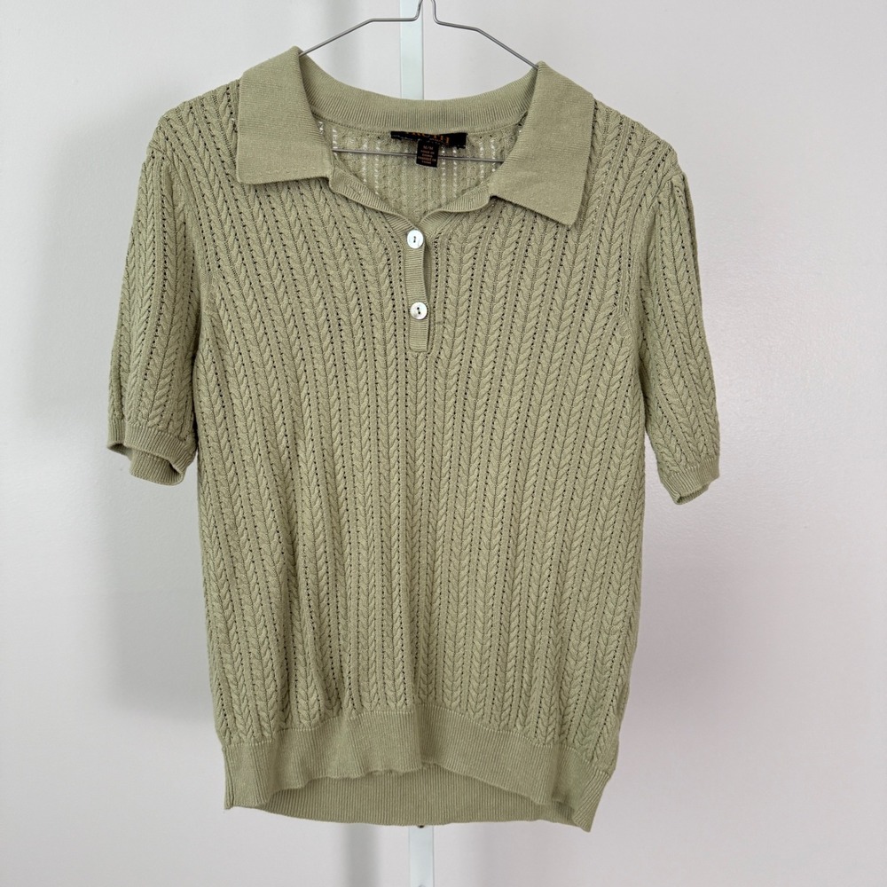 TRUTH BY REPUBLIC sz M Green Knit‎ Polo Shirt Short Sleeve Preppy Minimalist